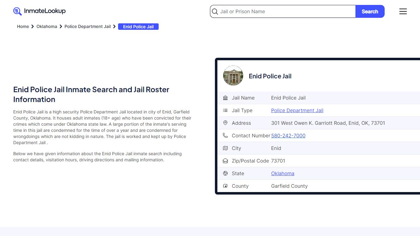 Enid Police Jail (OK) Inmate Search Oklahoma - Inmate Lookup